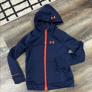 Under Armour Storm 2 Blue soft shell Hoodie with Bright Orange Details M
